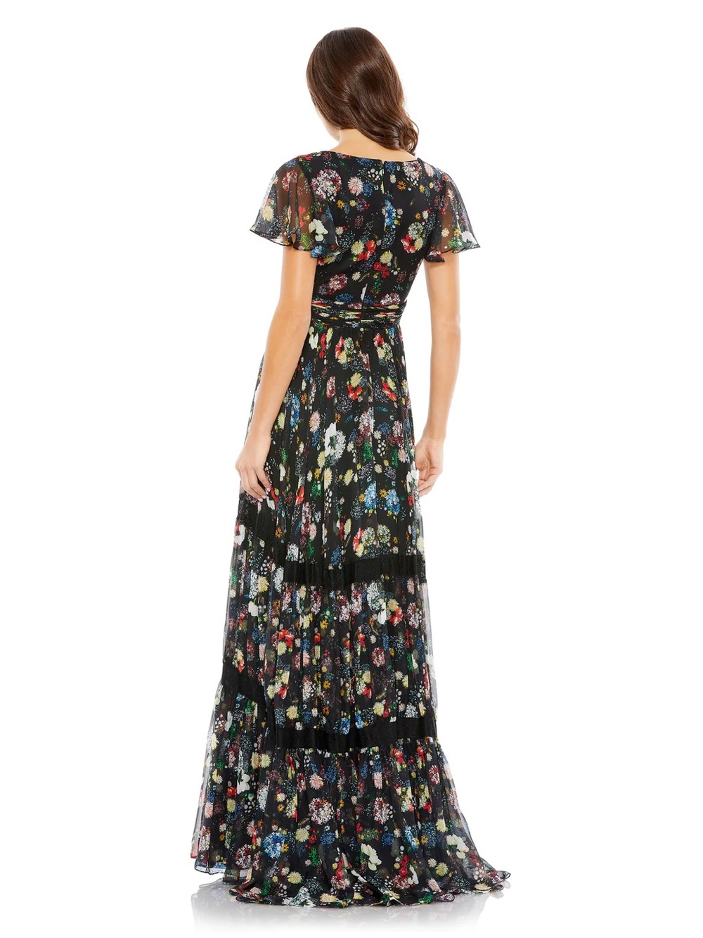 NWT Mac Duggal 67934 Floral Chiffon Flutter Sleeve Gown - Picture 2 of 7